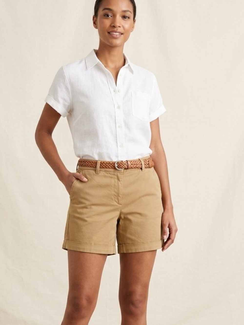 J CREW Women's Khaki 7" stretch chino short Size 14 H5809